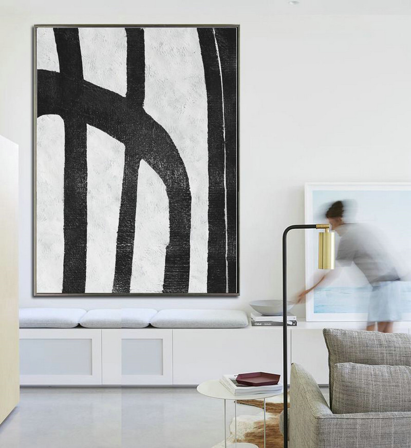 Black And White Minimal Painting On Canvas,Canvas Painting Wall Decor #H1G9